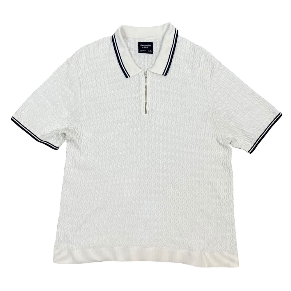 Abercrombie & Fitch Mens XL White Cable Knit Quarter Zip Polo Sweater Flaw